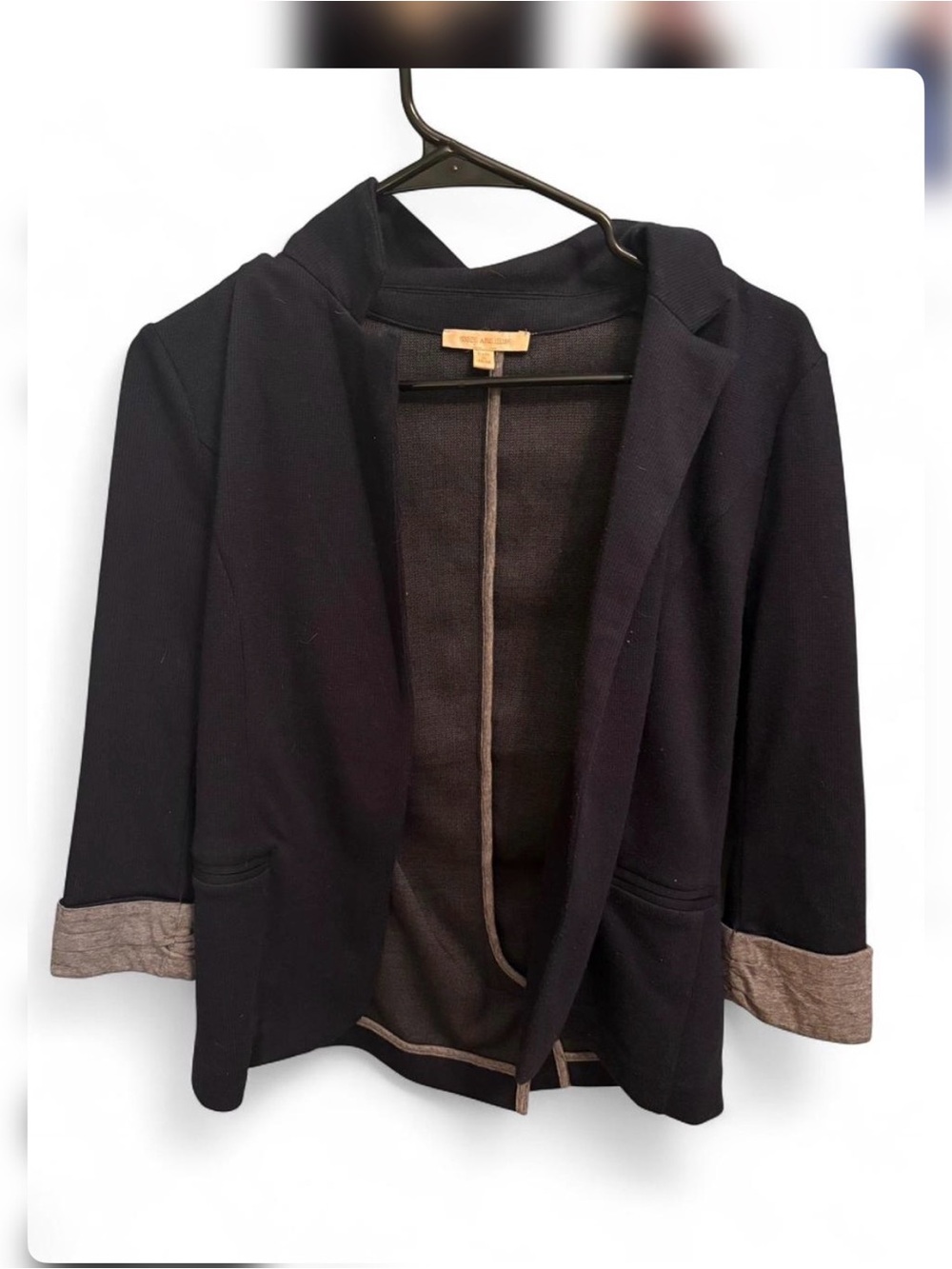 Skies Are Blue Black Open-Front Blazer with Taupe Cuff Detail